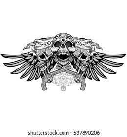 Gothic coat of arms with skull and wings, grunge.vintage design t-shirts