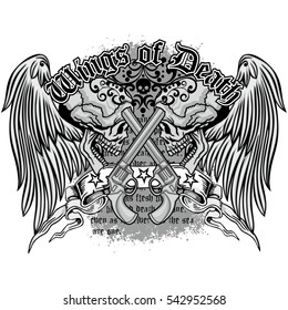 Gothic coat of arms with skull and wings, grunge.vintage design t-shirts

