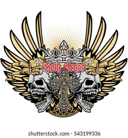 Gothic coat of arms with skull and wings, grunge.vintage design t shirts
