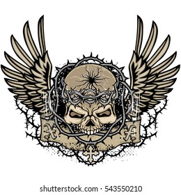 Gothic coat of arms with skull and wings, grunge.vintage design t shirts