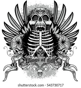 Gothic coat of arms with skull and wings, grunge.vintage design t shirts

