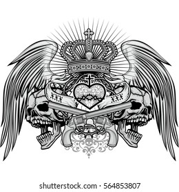 Gothic coat of arms with skull with wings, grunge vintage design t shirts
