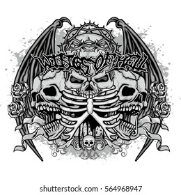Gothic coat of arms with skull and wings, grunge vintage design t shirts