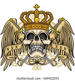 Gothic coat of arms with skull with wings, grunge vintage design t shirts
