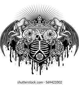 Gothic coat of arms with skull with wings, grunge vintage design t shirts
