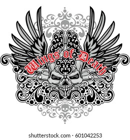 Gothic coat of arms with skull and wings, grunge vintage design t shirts