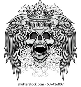 Gothic coat of arms with skull and wings, grunge vintage design t shirts