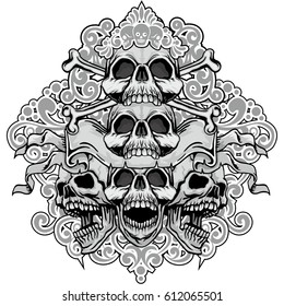 Gothic coat of arms with skull and wings, grunge vintage design t shirts