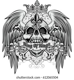 Gothic coat of arms with skull and wings, grunge vintage design t shirts