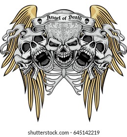 Gothic coat of arms with skull and wings, grunge vintage design t shirts
