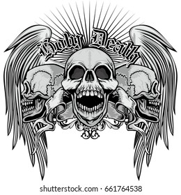 Gothic coat of arms with skull and wings, grunge vintage design t shirts
