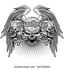 Gothic coat of arms with skull and wings, grunge vintage design t shirts