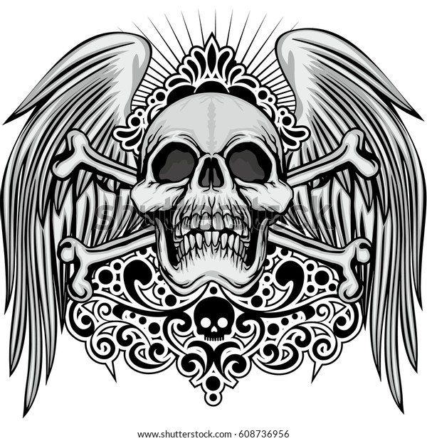 Gothic Coat Arms Skull Wings Grunge Stock Vector (Royalty Free) 608736956