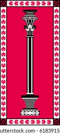 Gothic column in a decorative frame on red background