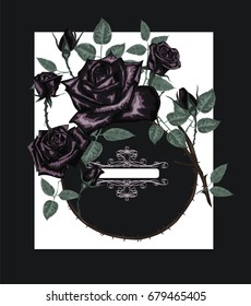 Gothic creating card with black roses - Vintage card design - vector