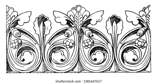 Die gotische Cresting-Grenze befindet sich auf dem Grat oder der Spitze eines Daches, Vintage-Linie Zeichnung oder Gravitation Illustration.