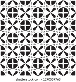Gothic Cross in the circle seamless pattern. Popular motiff in Medieval european and Byzantine art. Element for designing medieval style textile, prints and illustrations. Black and white. EPS 10