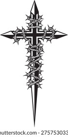 Gothic Cross with Crown of Thorns – Religious Christian Symbol of Faith and Sacrifice