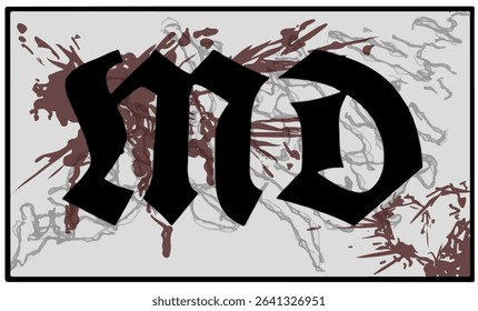 Gothic darkcore style logo with red splashes, MD.
