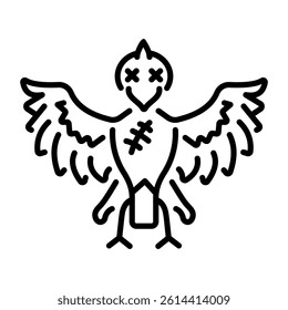 Gothic dead bird icon in linear style 