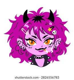 Gothic Devil Girl with Piercings and Orange Eyes
