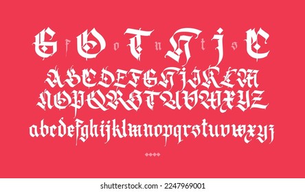 Gothic, display English alphabet. Vector. Medieval Latin letters. Signs and symbols for the monogram. Old European style. Calligraphy and lettering. Uppercase letters.