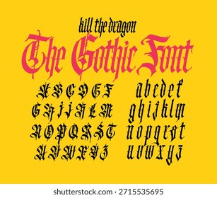 Gothic, display English alphabet. Vector. Medieval Latin letters. Classic old European style. Calligraphy and lettering. Lowercase letters for logos, labels and tattoos.