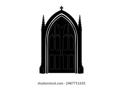 Vector de puerta gótica negro Silhouette, Clipart de silueta de puerta gótica de Antiguas