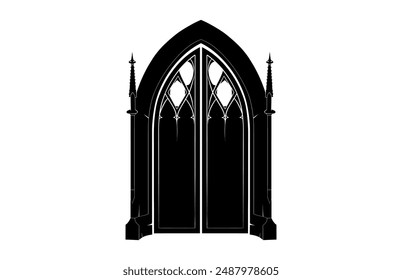 Vector de puerta gótica negro Silhouette, Clipart de silueta de puerta gótica de Antiguas