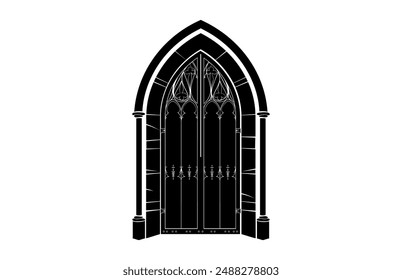 Gothic Türe Vektorgrafik schwarz Silhouette, Klassische Gothic Türe Silhouette Clipart