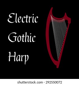 Gothic electric harp. Stringed musical instrument. Vector illustration.