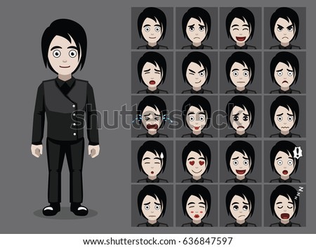 Gothic Emo Boy Cartoon Emotion faces Vector Illustration