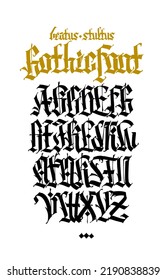 Gothic, English alphabet. Vector. Medieval latin trendy letters. Signs and symbols for tattoos. Ancient European style. Calligraphy and lettering. Separate capital letters.