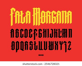 Gótico, alfabeto inglês. Vetor. Letras latinas medieval em estilo medieval. Sinais e símbolos para tatuagens. Caligrafia, letras e etiquetas. Letras afiadas e agressivas para monograma.