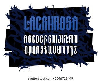 Gótico, alfabeto inglês. Vetor. Letras latinas medieval em estilo medieval. Sinais e símbolos para tatuagens. Caligrafia, letras e etiquetas. Letras afiadas e agressivas para monograma.