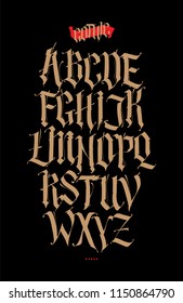 Gothic, English alphabet. Vector set. Font for tattoo, personal and commercial purposes. Elements are isolated on a black background. Calligraphy and lettering. Individual letters.