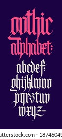 Gothic, English alphabet. Vector set. Font for tattoo, personal and commercial purposes. Elements isolated on white background. Calligraphy and lettering. Medieval Latin letters.