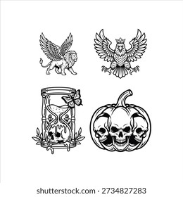 Gothic Fantasy Symbol Set Vector Illustration.