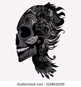 gothic female sugar skull coloring pages hand drawn vector colored clip art
