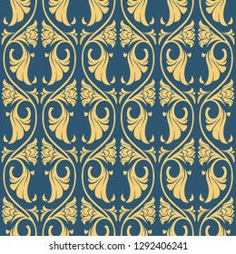 Gothic floral seamless pattern. Vertical rhythm. Popular motiff in Medieval european art. Element for designing medieval style textile, prints and illustrations. Retro colors. EPS 10 vector