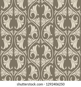 Gothic floral seamless pattern. Vertical rhythm. Popular motiff in Medieval european art. Element for designing medieval style textile, prints and illustrations. Retro colors. EPS 10 vector