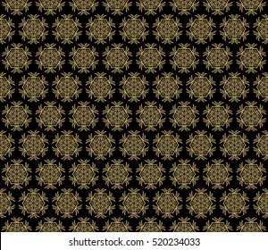 Gothic flower. Seamless pattern. Gold on black Vector illustration.