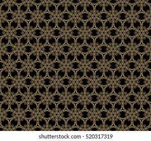 Gothic flower. Seamless pattern. Gold on black Vector illustration.