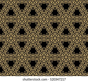 Gothic flower. Seamless pattern. Gold on black Vector illustration.