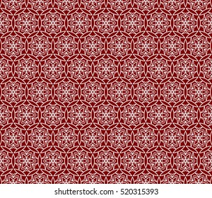 Gothic flower. Seamless pattern. Silver on red. Geometric Vector illustration.