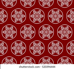 Gothic flower. Seamless pattern. Silver on red. Geometric Vector illustration.