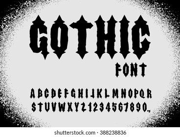 Gothic font. Ancient font. Gothic letters. Vintage alphabet. Letters and numbers retro alphabet Gothic
