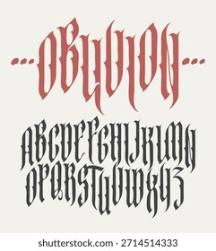 Fonte gótica. Um conjunto completo de letras maiúsculas em inglês em um estilo vintage. Letras latinas medievais. Caligrafia vetorial e letras. Sem ai