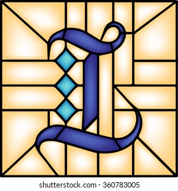 I - Gothic font, English alphabet, Capital letter, vector illustration in stained glass window style