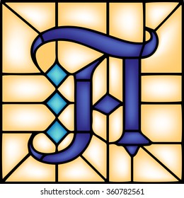 A - Gothic font, English alphabet, letter, vector illustration in stained glass window style